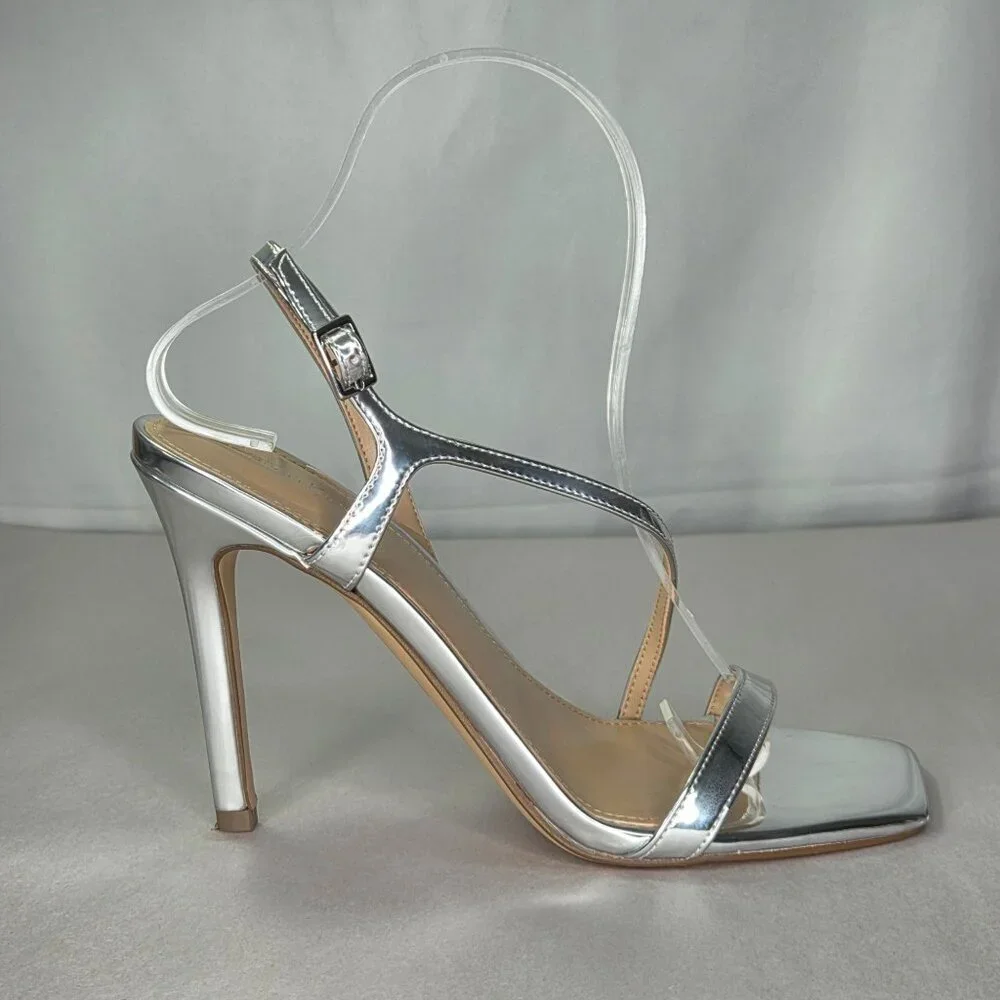Calvin Klein Women's Tansley Strappy Heeled Sandal - Silver Mirror Metallic